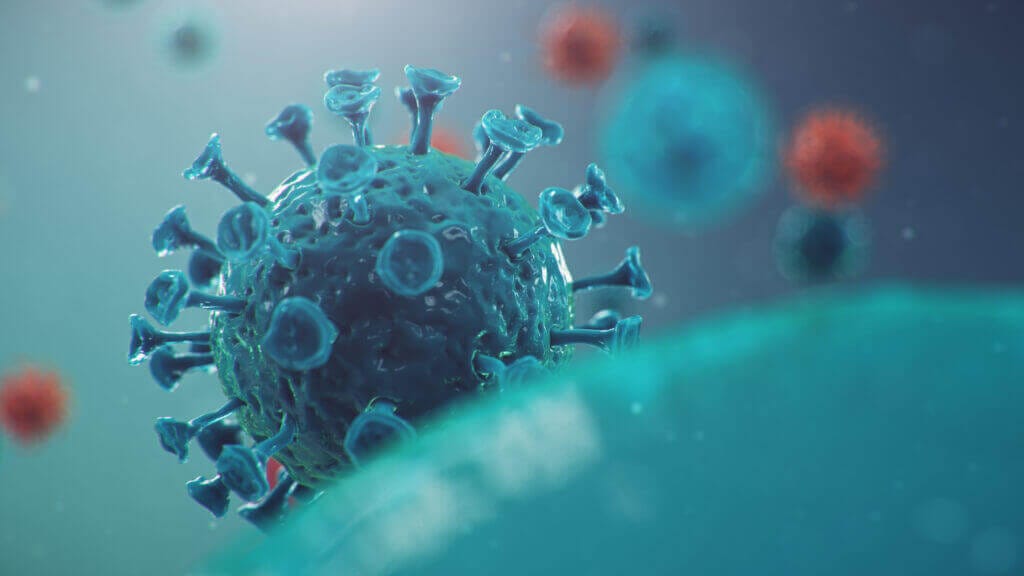 outbreak chinese influenza called coronavirus 2019 ncov which has spread around world danger pandemic epidemic humanity human cells virus infects cells 3d illustration
